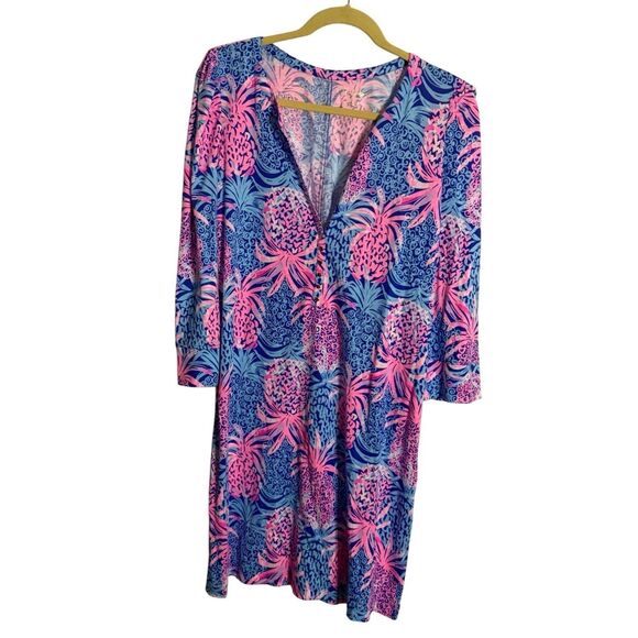 NWT Lilly Pulitzer Pineapple Print Mini Dress Blue Tropic Down Low Size Large - Picture 2 of 8